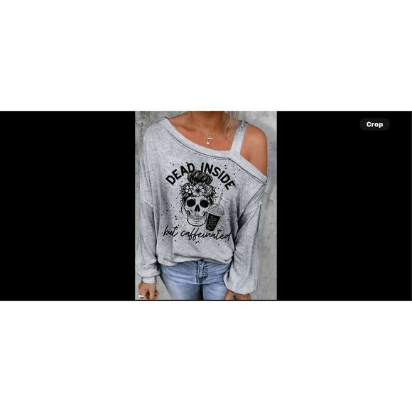 Cold shoulder cute skeleton, bandanna, dead inside long sleeve top. - Picture 4 of 6